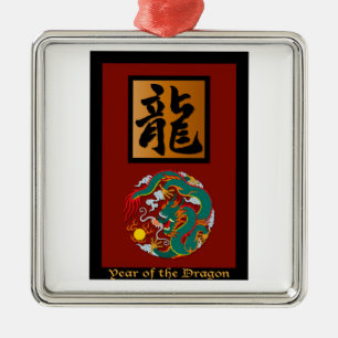 Ornement Métallique Année du rectangle du Dragon