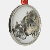 Ornement Métallique Aquarelle Mère Wolf & Cubs Animal Art (Droite)