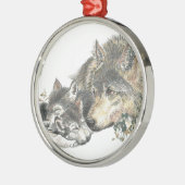 Ornement Métallique Aquarelle Mère Wolf & Cubs Animal Art (Gauche)
