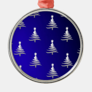 Ornement Métallique Arbres de Noël Argent sur Bleu Cobalt