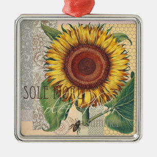 Ornement Métallique Art de motif de fleur de damas vintage tournesol