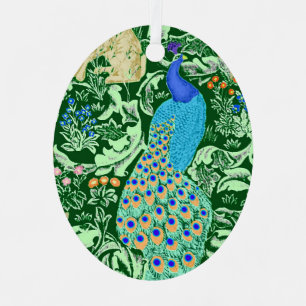 Ornement Métallique Art Nouveau Peacock Print, Cobalt Blue & Green