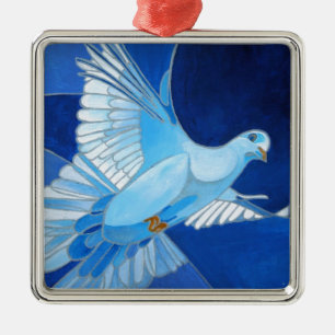 Ornement Métallique Artistique Dove Outline Art En Bleu Cérulean