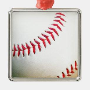 Ornement Métallique Baseball blanc avec couture rouge