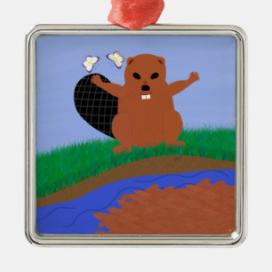 Ornement Métallique Beaver Building Dam Cartoon Art