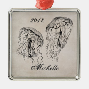 Ornement Métallique Belle plage de méduses Vintages personnalisée