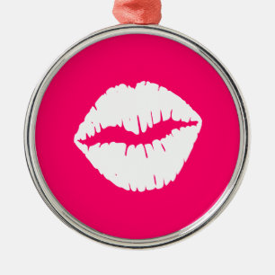 Ornement Métallique Bisou rose et blanc
