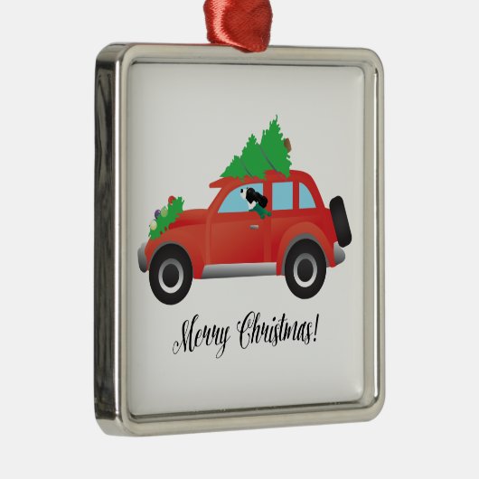 Ornement Métallique Black Springer Spaniel Chien - Voiture avec arbre (Droite)