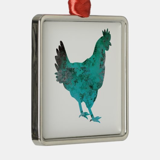 Ornement Métallique Bleu turquoise de poule de poulet sur l'arrière - (Droite)