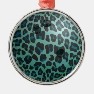 Ornement Métallique Bowling Ball Leopard Turquoise