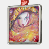 ORNEMENT MÉTALLIQUE CARNAVAL EN JAUNE D'OR AVEC ROSE ROUGE (Gauche)