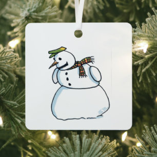 Ornement métallique carré de bonhomme de neige