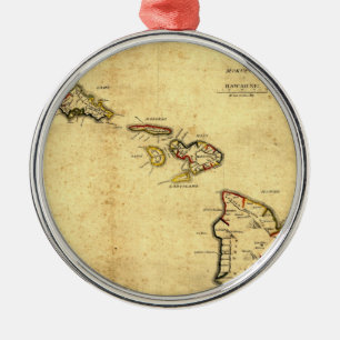 Ornement Métallique Carte 1837 - îles d'Hawaï de cru hawaïennes