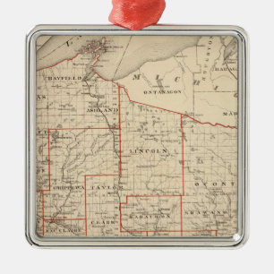 Ornement Métallique Carte du Wisconsin, montrant des secteurs