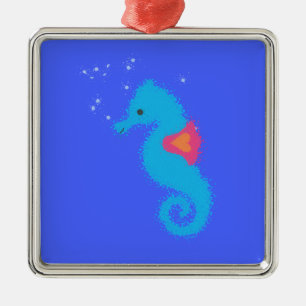 Ornement Métallique Carton bleu Seahorse
