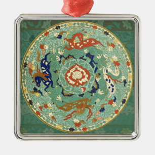 Ornement Métallique Cercle chinois antique bleu vert