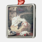 Ornement Métallique Chat avec ses chatons sur un coussin (Gauche)