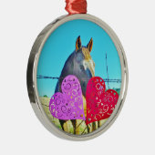 Ornement Métallique Cheval blanc et Brown Valentine Coeurs (Droite)