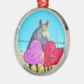 Ornement Métallique Cheval blanc et Brown Valentine Coeurs (Gauche)