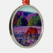 Ornement Métallique Cheval Brown en Grass violet (Droite)