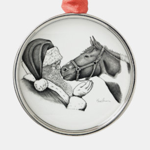 Ornement Métallique Cheval Pinto Paint Christmas et Père Noël
