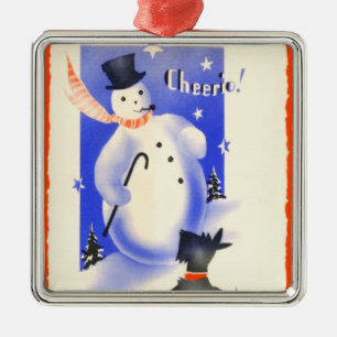 Ornement Métallique Chien écossais vintage et Snowman