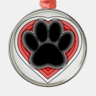 Ornement Métallique Chien Paw Dans Le Coeur Rouge Avec Les Outlines