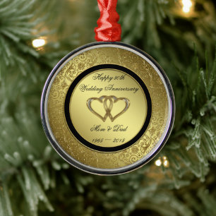 Ornement Métallique Classic Golden Mariage Anniversaire Round Ornament