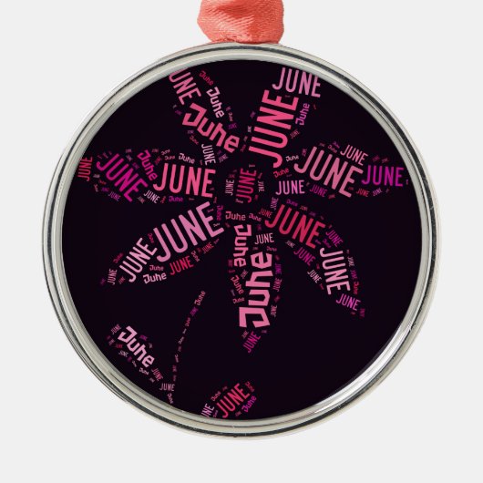 Ornement Métallique Cloud de mot rose Juin Flower Text (Devant)