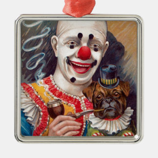 Ornement Métallique Clown de cirque vintage avec son chien de carlin