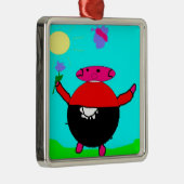 Ornement Métallique cochon avec fleur & papillon au soleil, art par en (Droite)