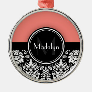 Ornement Métallique Corail noir blanc Damas Monogramme
