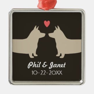Ornement Métallique Corgi Chien Silhouettes Aimer Mariage Couple Perso