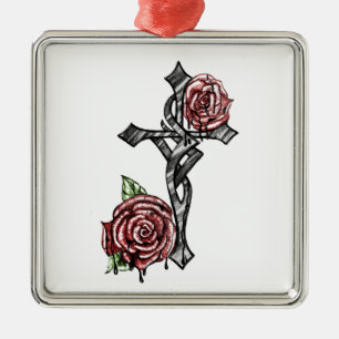 Ornement Métallique Croix de sang et de roses