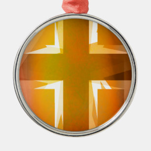 Ornement Métallique Croix religieuse rouge et jaune