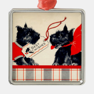 Ornement Métallique Deux Chiens écossais, Ornament de Terrier écossais