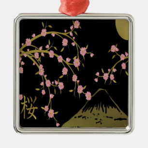 Ornement Métallique Écran Japonais Rose Sakura Or Noir