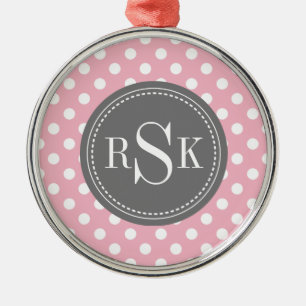 Ornement Métallique Élégant Monogram Trio Pois rose