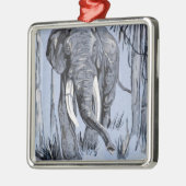 Ornement Métallique Eléphant Se Promenant Dans La Savane Boisée En Ble (Gauche)