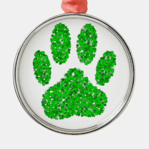 Ornement Métallique Empreinte de patte de chien de feuillage vert