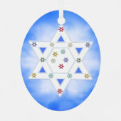 Ornement Métallique Étoile de Hanoukka et flocons de neige bleus (Verso)