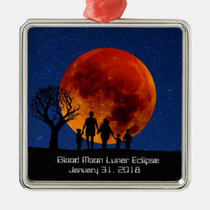 Ornement Métallique Famille de l'éclipse lunaire de la Lune de sang
