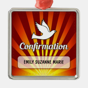 Ornement Métallique Félicitations Confirmation Colombe avec Or, Rouge