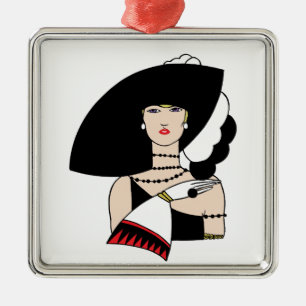 Ornement Métallique Femme Art Déco Vintage portant un chapeau des gant