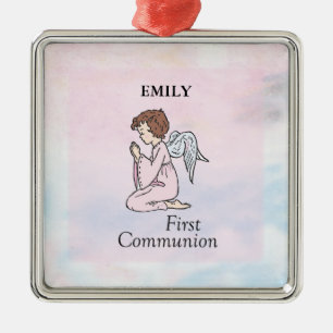 Ornement Métallique Fille, ange de première communion