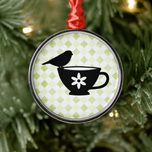 Ornement Métallique Finch sur Teacup Silhouette