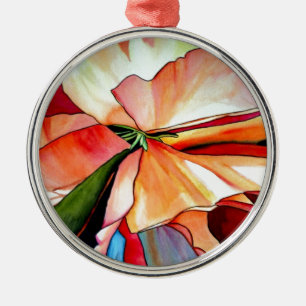 Ornement Métallique Fleur de bégonia arc-en-ciel aquarelle art origina