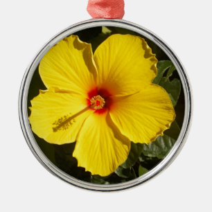 Ornement Métallique Fleur d'Hibiscus jaune