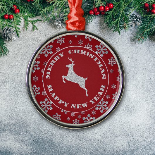 Ornement Métallique Flocon de neige Glitt Argent Reindeer