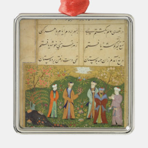 Ornement Métallique Folio 39, scène de jardin d'A, du 'Bustan de Sa'd